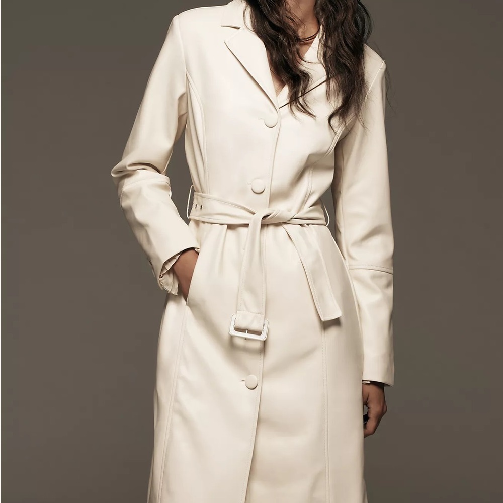 Anthropologie Avec Les Filles Faux Leather Belted Long Coat size small